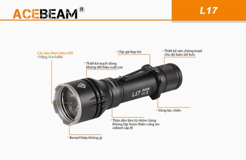 Đèn pin chiếu xa ACEBEAM L17 độ sáng 1400lm chiếu xa 802m pin 18650
