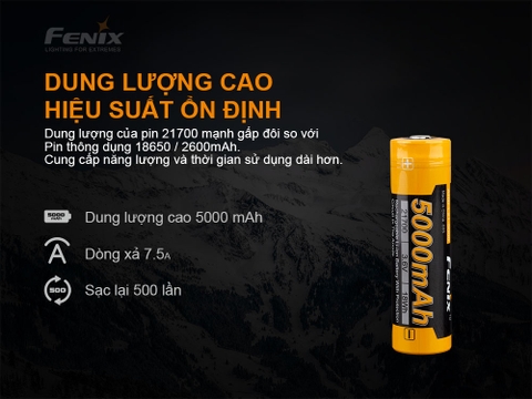 Pin sạc Fenix 21700 ARB-L21-5000 V2.0 dung lượng 5000 mAh