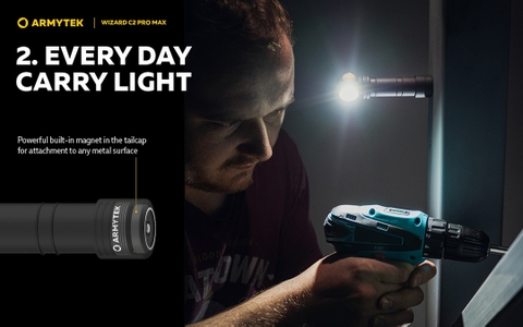 Đèn pin đội đầu ARMYTEK WIZARD C2 PRO MAX nhiệt màu 6500K sáng 4000 lumen chiếu xa 114m sạc nam châm đuôi pin 21700 5000mAh