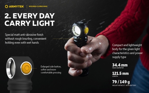 Đèn pin đội đầu ARMYTEK WIZARD C2 PRO MAX nhiệt màu 6500K sáng 4000 lumen chiếu xa 114m sạc nam châm đuôi pin 21700 5000mAh