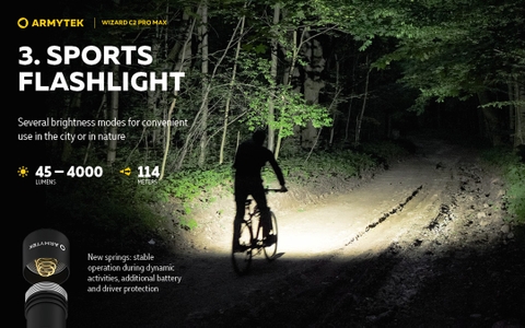 Đèn pin đội đầu ARMYTEK WIZARD C2 PRO MAX nhiệt màu 6500K sáng 4000 lumen chiếu xa 114m sạc nam châm đuôi pin 21700 5000mAh