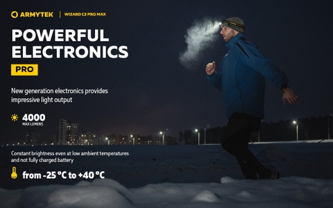 Đèn pin đội đầu ARMYTEK WIZARD C2 PRO MAX nhiệt màu 6500K sáng 4000 lumen chiếu xa 114m sạc nam châm đuôi pin 21700 5000mAh