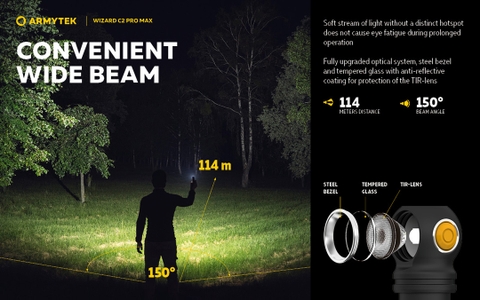 Đèn pin đội đầu ARMYTEK WIZARD C2 PRO MAX nhiệt màu 6500K sáng 4000 lumen chiếu xa 114m sạc nam châm đuôi pin 21700 5000mAh