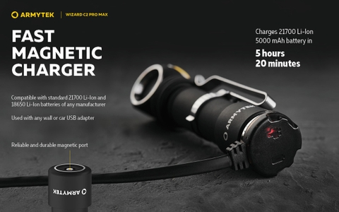 Đèn pin đội đầu ARMYTEK WIZARD C2 PRO MAX nhiệt màu 6500K sáng 4000 lumen chiếu xa 114m sạc nam châm đuôi pin 21700 5000mAh