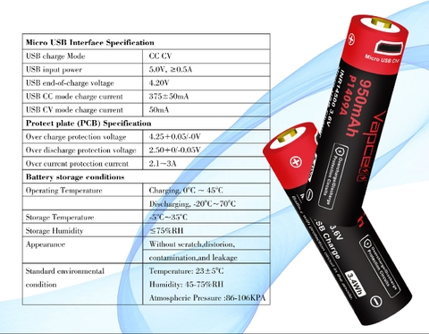 Pin sạc VAPCELL 14500 dung lượng 950mAh cổng sạc USB - P1409A