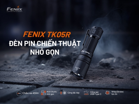 Đèn pin FENIX TK05R sáng 1000lm chiếu xa 450m sạc USB-C công tắc đuôi kép