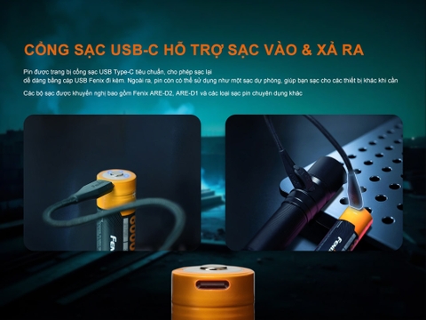 Pin sạc 21700 Fenix ARB-L21-6000B dung lượng 6000mAh PowerBank USB-C