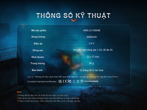 Pin sạc 21700 Fenix ARB-L21-6000B dung lượng 6000mAh PowerBank USB-C