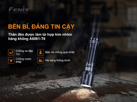 Đèn pin FENIX C6 V3 sáng 1500 lumen chiếu xa 300m sạc USB-C đuôi nam châm
