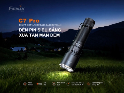 FENIX C7 Pro – Đèn pin siêu sáng, độ sáng 4600 lumen, chiếu xa 339m, góc chiếu rộng 87°, sạc 20W USB-C, nam châm đuôi