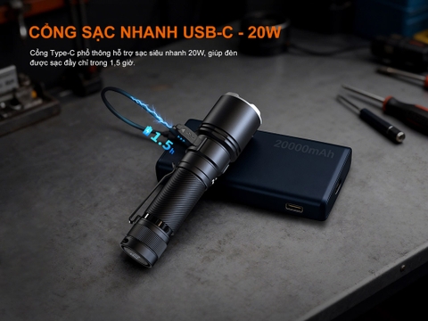 FENIX C7 Pro – Đèn pin siêu sáng, độ sáng 4600 lumen, chiếu xa 339m, góc chiếu rộng 87°, sạc 20W USB-C, nam châm đuôi