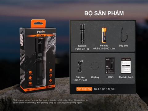 FENIX C7 Pro – Đèn pin siêu sáng, độ sáng 4600 lumen, chiếu xa 339m, góc chiếu rộng 87°, sạc 20W USB-C, nam châm đuôi