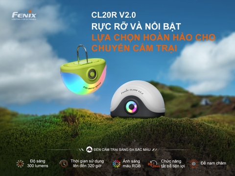 FENIX CL20R V2.0 – Đèn cắm trại USB-C, Độ sáng 300 Lumens & RGB đa chế độ