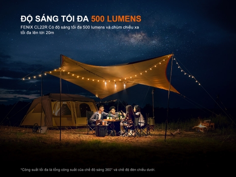 Đèn cắm trại FENIX CL22R sáng 500 lumen pin liền thân 2600mAh sạc USB-C