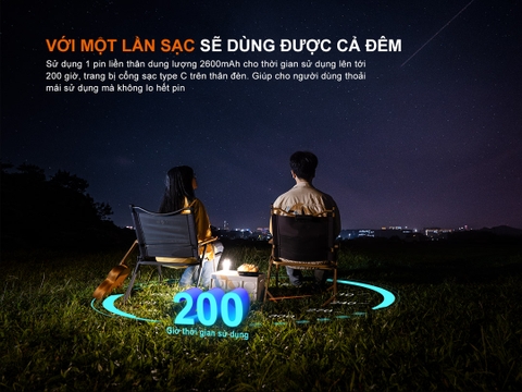 Đèn cắm trại FENIX CL22R sáng 500 lumen pin liền thân 2600mAh sạc USB-C