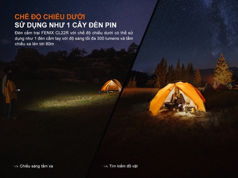 Đèn cắm trại FENIX CL22R sáng 500 lumen pin liền thân 2600mAh sạc USB-C