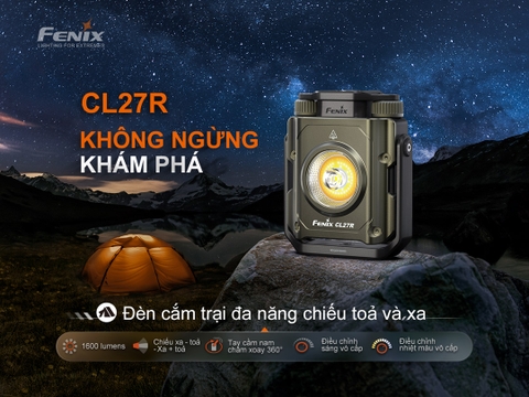 Đèn cắm trại FENIX CL27R độ sáng 1600lm chiếu xa 180m sạc USB-C