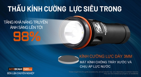 Đèn lặn ACEBEAM D20 2.0 sáng 2200lm xa 500m pin 21700 5000 mAh chịu ngập sâu 200m