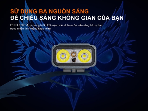 Đèn pin móc khóa FENIX E06R 700 lumen có tích hợp UV và laser đỏ, tích hợp led RGB đuôi nam châm