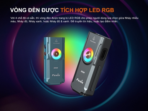 Đèn pin móc khóa FENIX E06R 700 lumen có tích hợp UV và laser đỏ, tích hợp led RGB đuôi nam châm