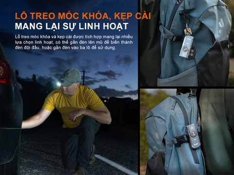 Đèn pin móc khóa FENIX E06R 700 lumen có tích hợp UV và laser đỏ, tích hợp led RGB đuôi nam châm