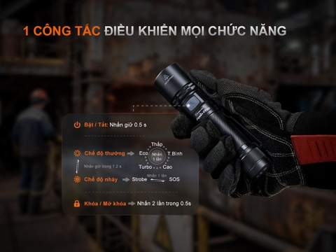 Đèn pin Fenix C5 PRO  – Độ sáng 2000 lumen, chiếu xa 480m, sạc USB-C đuôi nam châm