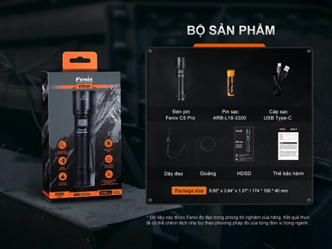 Đèn pin Fenix C5 PRO  – Độ sáng 2000 lumen, chiếu xa 480m, sạc USB-C đuôi nam châm