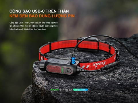 FENIX HP12R-T – Đèn đội đầu chạy trail 1300lm, chiếu xa 200m, USB-C