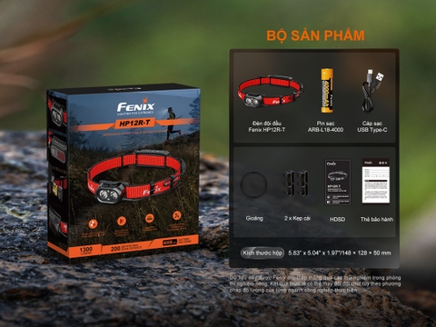 FENIX HP12R-T – Đèn đội đầu chạy trail 1300lm, chiếu xa 200m, USB-C