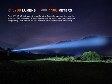 FENIX HT18R V2.0 – Đèn pin chiếu xa siêu sáng 3700 lumen, chiếu xa 1100m, pin sạc 6000mAh, IP68