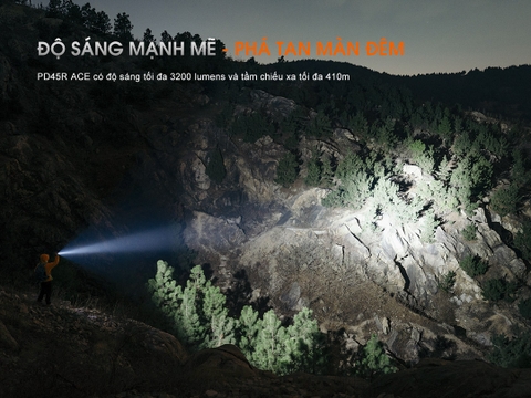 Đèn pin chiến thuật Fenix PD45R ACE sáng 3200 lm xa 410m công tắc xoay chọn chế độ
