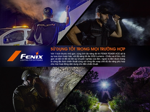 Đèn pin chiến thuật Fenix PD45R ACE sáng 3200 lm xa 410m công tắc xoay chọn chế độ