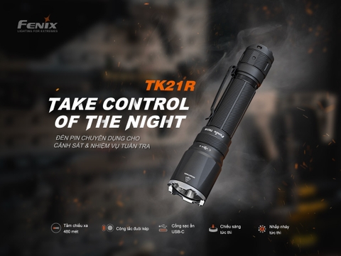 Fenix TK21R – Đèn pin chiến thuật 3600lm, chiếu xa 480m, sạc USB-C, chuẩn IP68