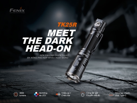 Fenix TK25R – Đèn pin chiến thuật đa nguồn sáng 3600 lumen, sạc nhanh USB-C