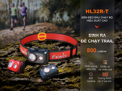 Đèn pin đội đầu FENIX HL32R-T sáng 800 lumen chiếu xa 132m sạc USB-C