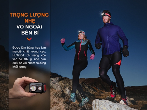 Đèn pin đội đầu FENIX HL32R-T sáng 800 lumen chiếu xa 132m sạc USB-C