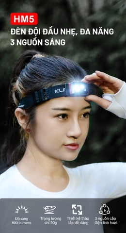 Đèn đội đầu KLARUS HM5 sáng 800 lumens chiếu xa 103m siêu nhẹ 90g pin 1900mAH
