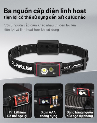 Đèn đội đầu KLARUS HM5 sáng 800 lumens chiếu xa 103m siêu nhẹ 90g pin 1900mAH