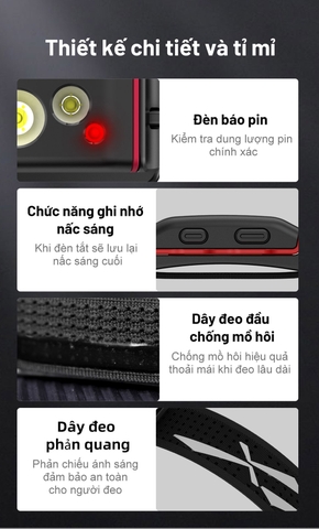 Đèn đội đầu KLARUS HM5 sáng 800 lumens chiếu xa 103m siêu nhẹ 90g pin 1900mAH
