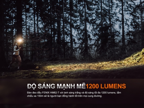 Đèn đội đầu FENIX HM62-T sáng 1200 lumen chiếu xa 150m pin 18650 USB-C  3400mAh