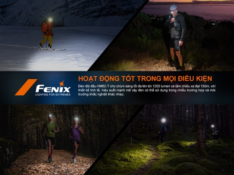 Đèn đội đầu FENIX HM62-T sáng 1200 lumen chiếu xa 150m pin 18650 USB-C  3400mAh