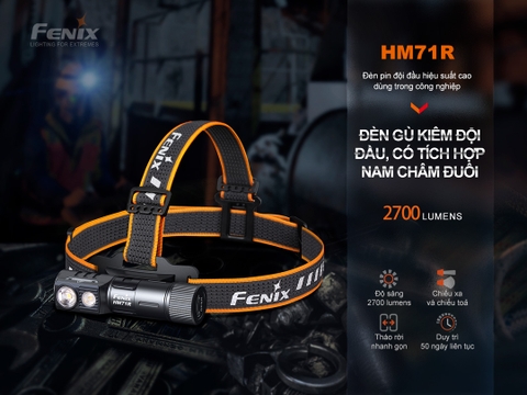 Đèn pin đội đầu FENIX HM71R sáng 2700 lumen chiếu xa 230m pin 21700 5000mah sạc USB-C