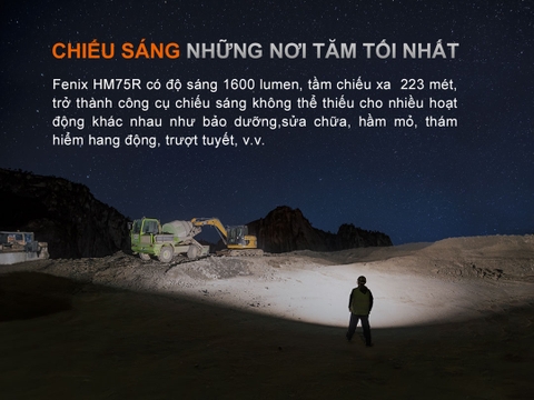 Đèn pin đội đầu FENIX HM75R sáng 1600 lm chiếu xa 223m pin 18650 3400mAh pin dự phòng 21700 5000mAh