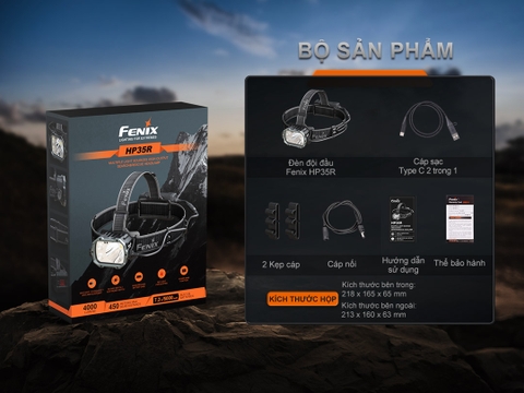 Đèn pin đội đầu FENIX HP35R sáng 4000lm chiếu xa 450m pin 10000mAh có powerbank