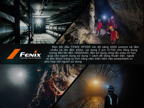 Đèn pin đội đầu FENIX HP35R sáng 4000lm chiếu xa 450m pin 10000mAh có powerbank