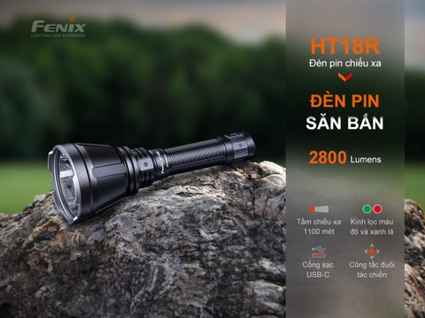 Đèn pin chiếu xa FENIX HT18R sáng 2800 lumen chiếu xa 1100m pin sạc 21700 5000mAh kèm theo