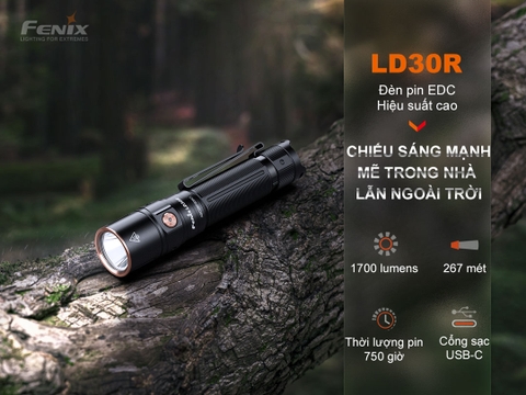Đèn pin EDC FENIX LD30R sáng 1700 lumen chiếu xa 267m pin 18650 dung lượng 3400mAh