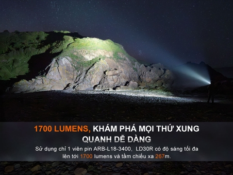 Đèn pin EDC FENIX LD30R sáng 1700 lumen chiếu xa 267m pin 18650 dung lượng 3400mAh