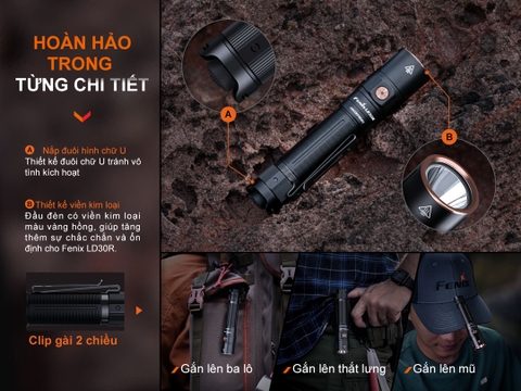 Đèn pin EDC FENIX LD30R sáng 1700 lumen chiếu xa 267m pin 18650 dung lượng 3400mAh