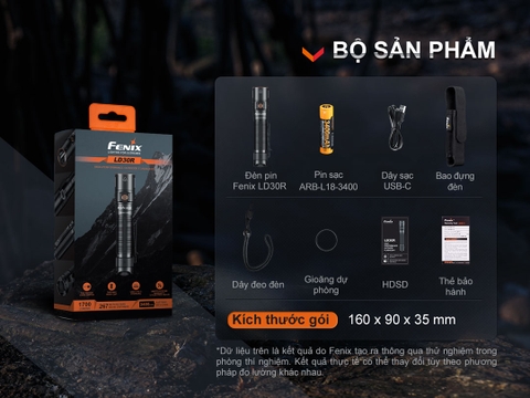 Đèn pin EDC FENIX LD30R sáng 1700 lumen chiếu xa 267m pin 18650 dung lượng 3400mAh